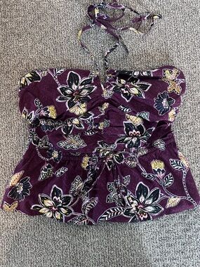 LOFT peplum halter top in a purple floral size L NWOT